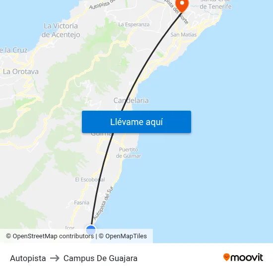 Autopista to Campus De Guajara map