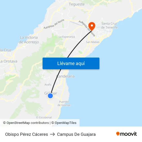 Obispo Pérez Cáceres to Campus De Guajara map