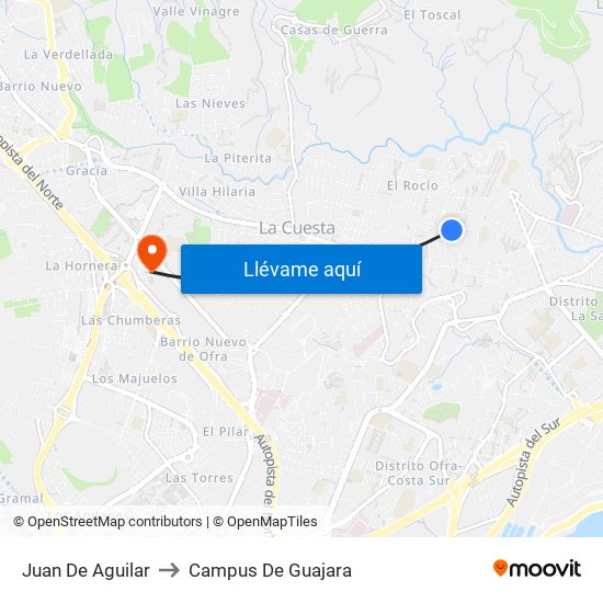 Juan De Aguilar to Campus De Guajara map