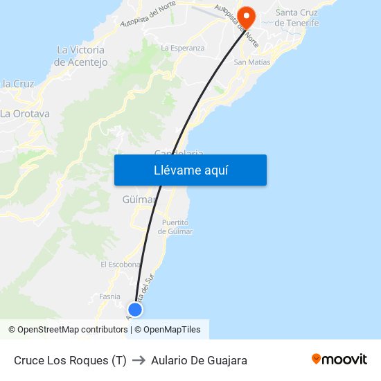 Cruce Los Roques (T) to Aulario De Guajara map