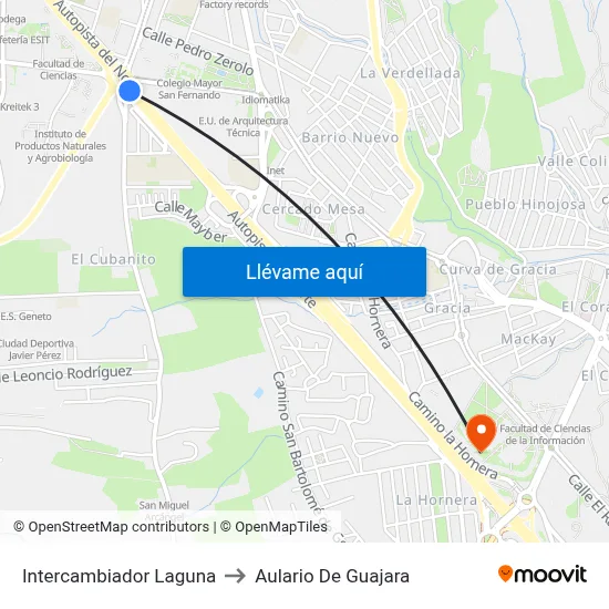 Intercambiador Laguna to Aulario De Guajara map