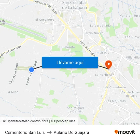Cementerio San Luís to Aulario De Guajara map