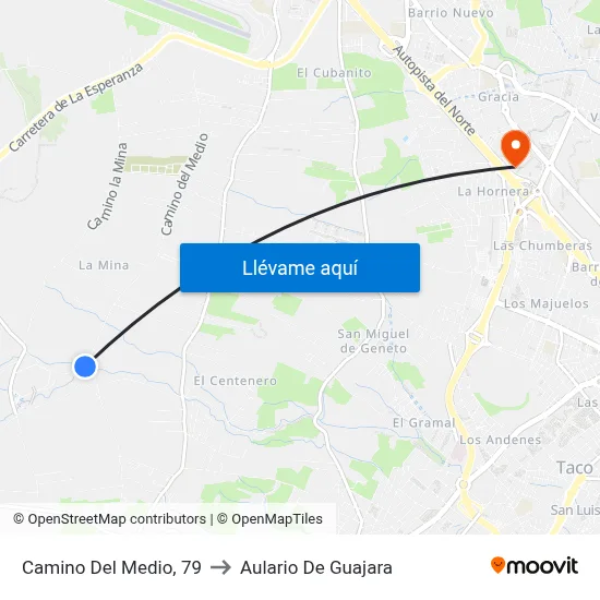 Camino Del Medio, 79 to Aulario De Guajara map