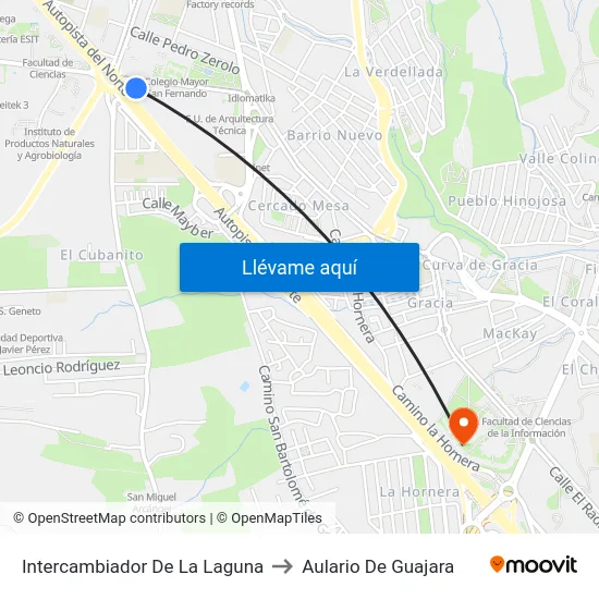 Intercambiador De La Laguna to Aulario De Guajara map