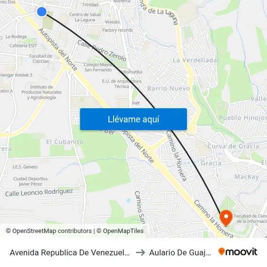 Avenida Republica De Venezuela, 2 to Aulario De Guajara map