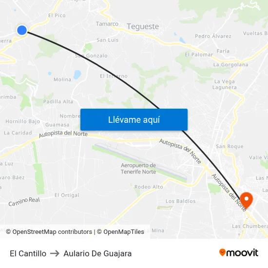 El Cantillo to Aulario De Guajara map