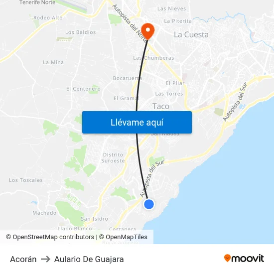 Acorán to Aulario De Guajara map