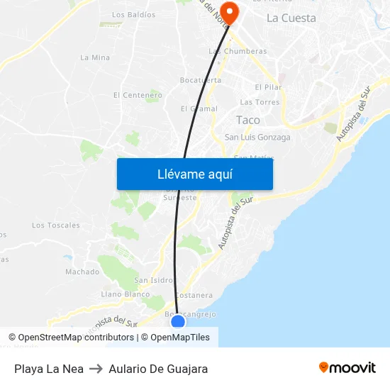 Playa La Nea to Aulario De Guajara map