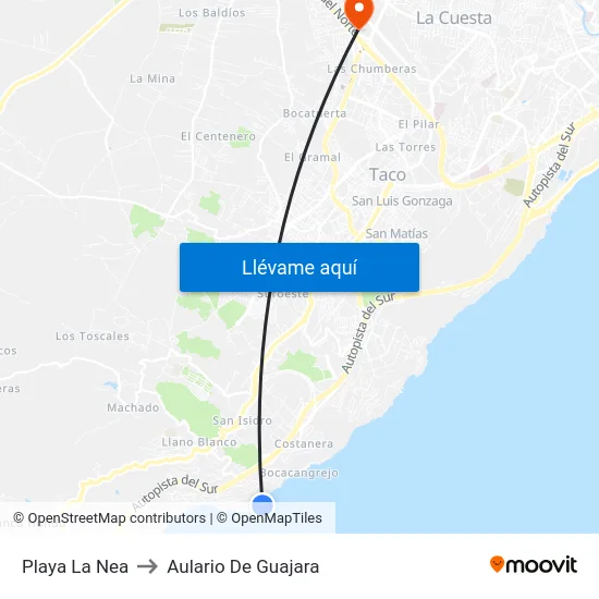 Playa La Nea to Aulario De Guajara map