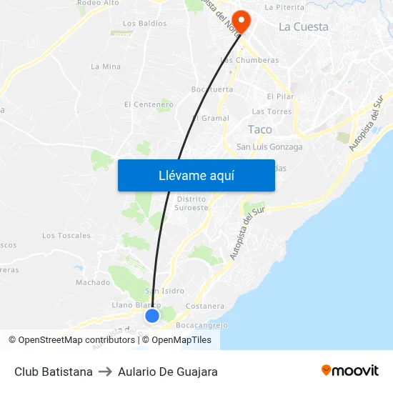Club Batistana to Aulario De Guajara map