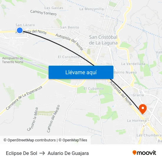 Eclipse De Sol to Aulario De Guajara map