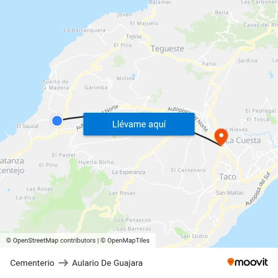 Cementerio to Aulario De Guajara map