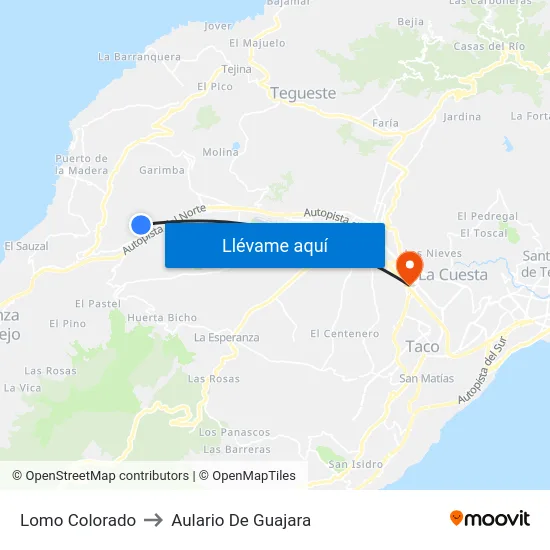 Lomo Colorado to Aulario De Guajara map