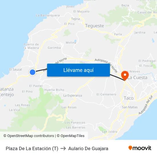 Plaza De La Estación (T) to Aulario De Guajara map