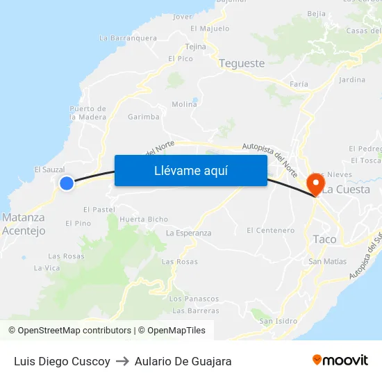 Luis Diego Cuscoy to Aulario De Guajara map
