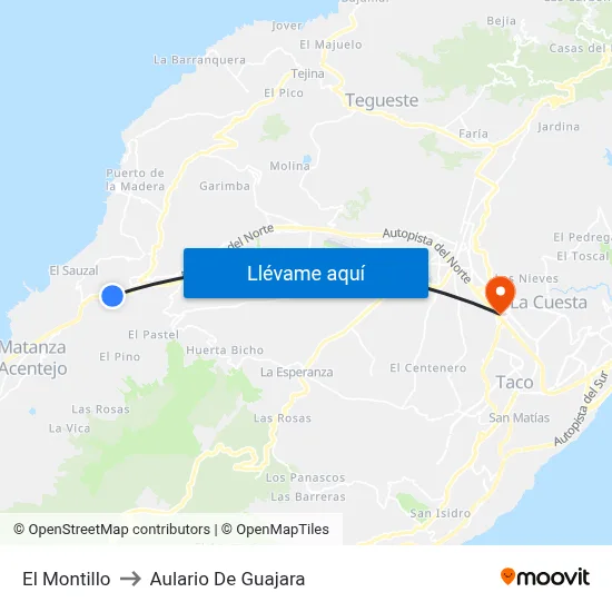 El Montillo to Aulario De Guajara map