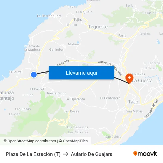 Plaza De La Estación (T) to Aulario De Guajara map
