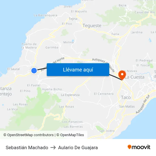 Sebastián Machado to Aulario De Guajara map