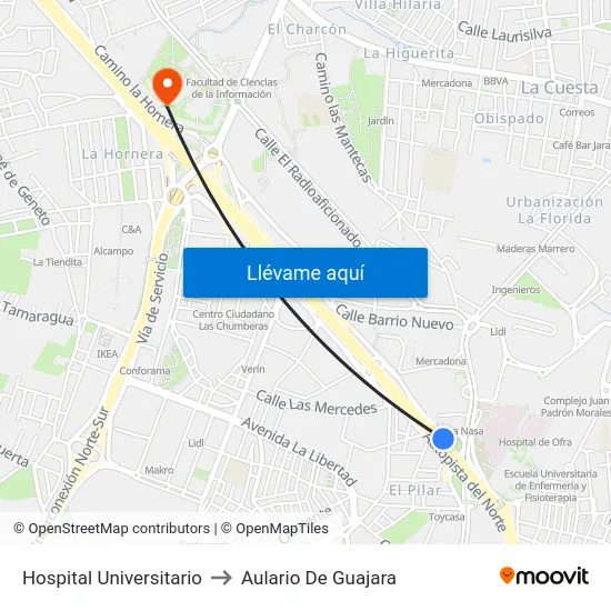 Hospital Universitario to Aulario De Guajara map