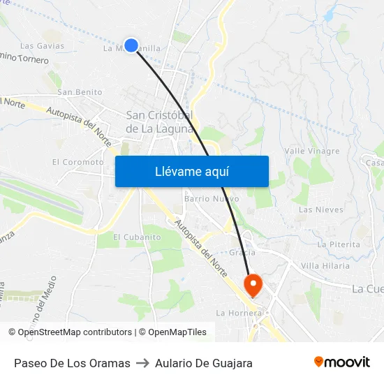 Paseo De Los Oramas to Aulario De Guajara map