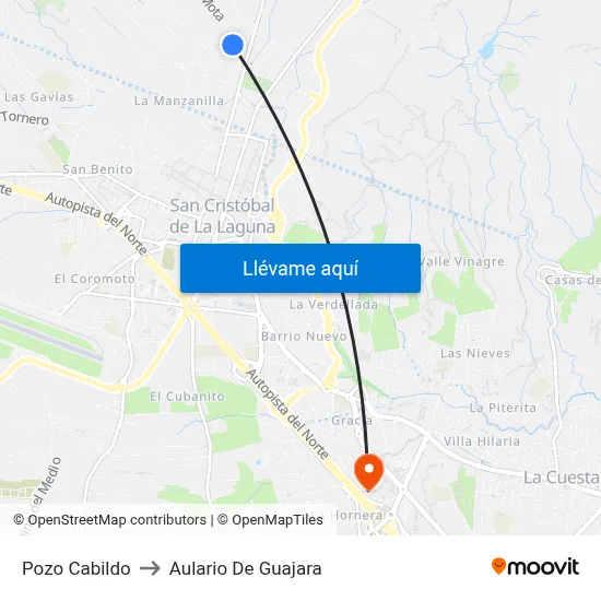 Pozo Cabildo to Aulario De Guajara map