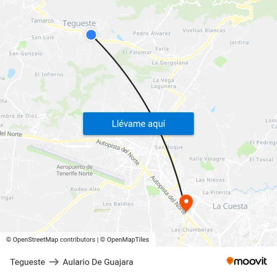 Tegueste to Aulario De Guajara map