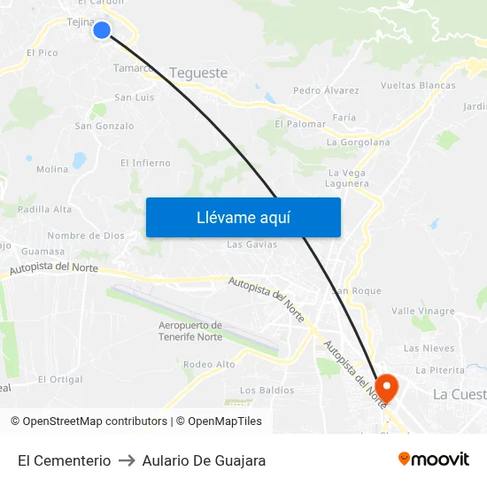 El Cementerio to Aulario De Guajara map