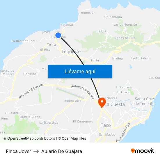 Finca Jover to Aulario De Guajara map