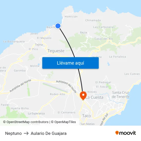 Neptuno to Aulario De Guajara map