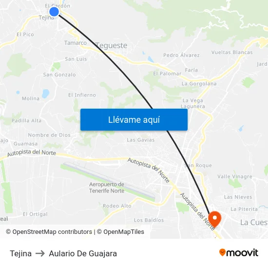Tejina to Aulario De Guajara map