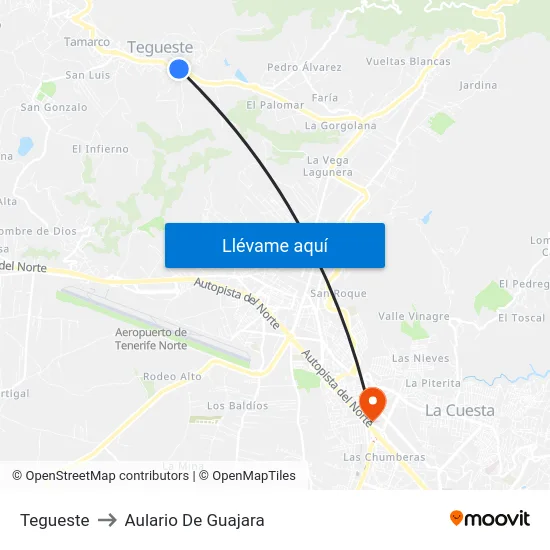 Tegueste to Aulario De Guajara map