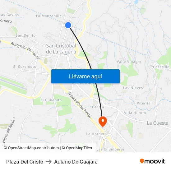 Plaza Del Cristo to Aulario De Guajara map