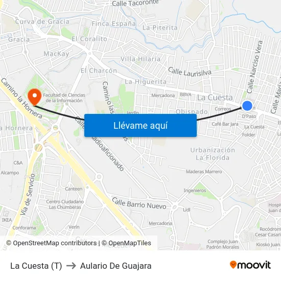 La Cuesta (T) to Aulario De Guajara map