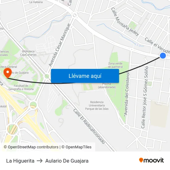 La Higuerita to Aulario De Guajara map