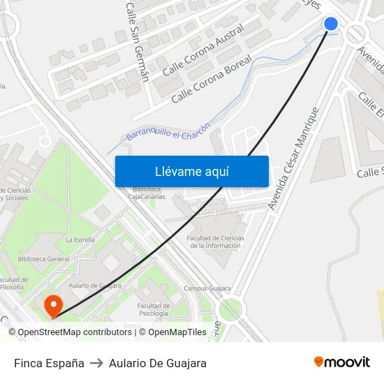 Finca España to Aulario De Guajara map