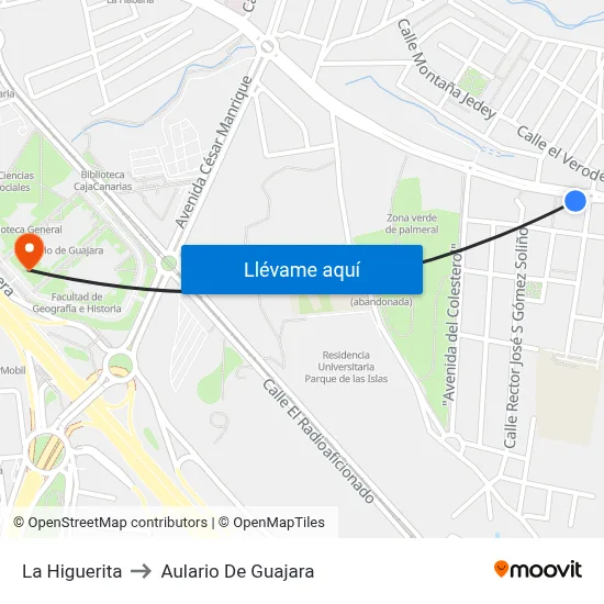 La Higuerita to Aulario De Guajara map