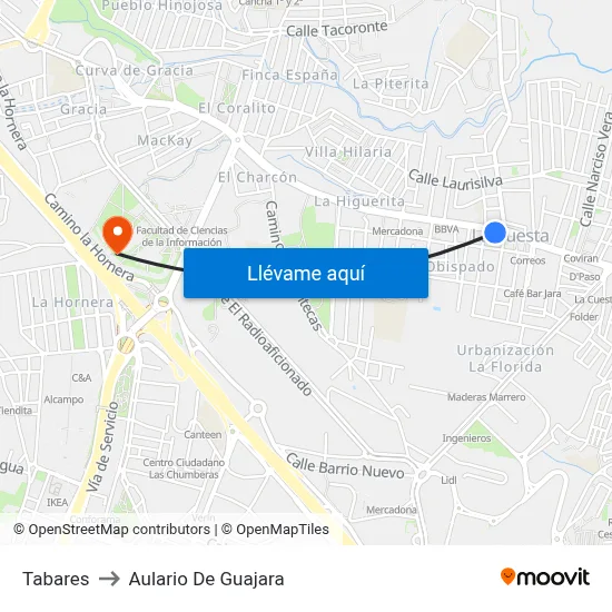 Tabares to Aulario De Guajara map