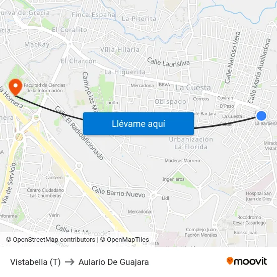 Vistabella (T) to Aulario De Guajara map