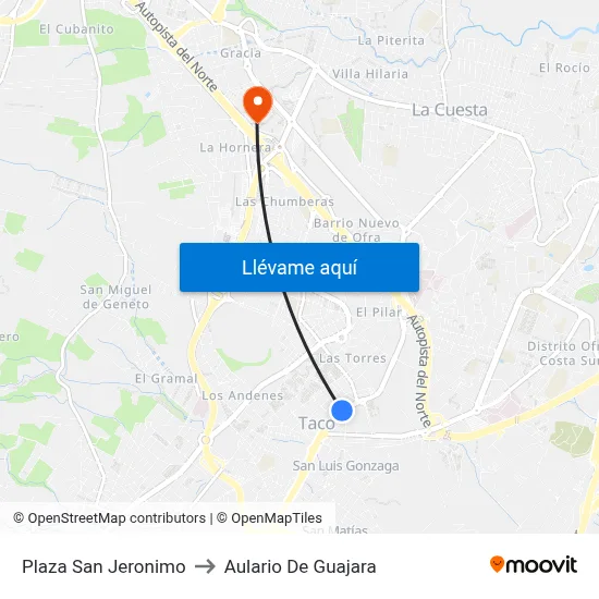 Plaza San Jeronimo to Aulario De Guajara map