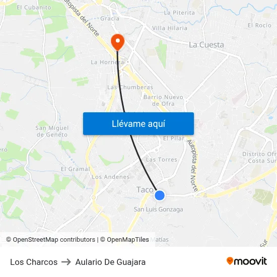 Los Charcos to Aulario De Guajara map