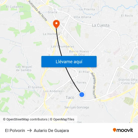 El Polvorín to Aulario De Guajara map