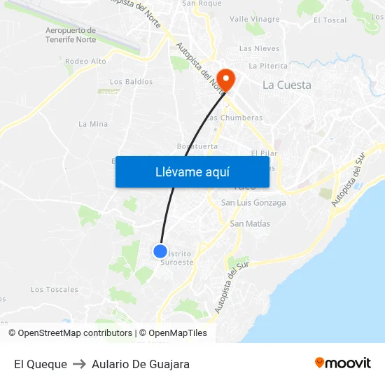 El Queque to Aulario De Guajara map