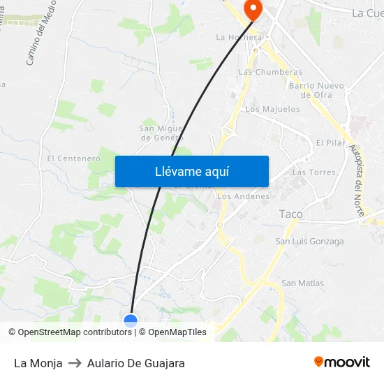 La Monja to Aulario De Guajara map