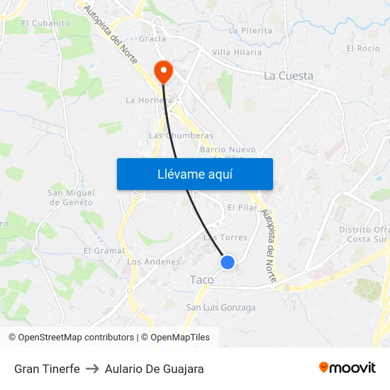 Gran Tinerfe to Aulario De Guajara map