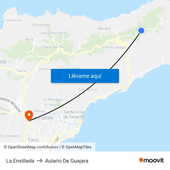 La Ensillada to Aulario De Guajara map