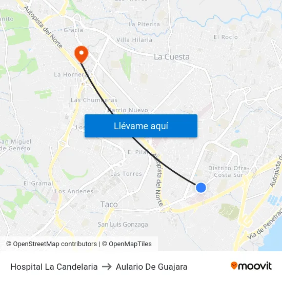 Hospital La Candelaria to Aulario De Guajara map