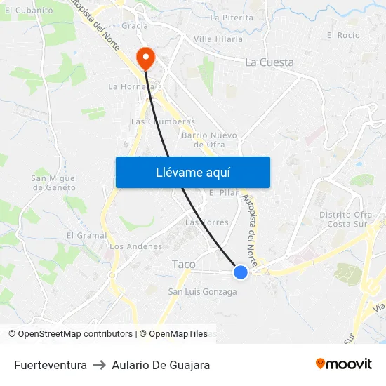 Fuerteventura to Aulario De Guajara map