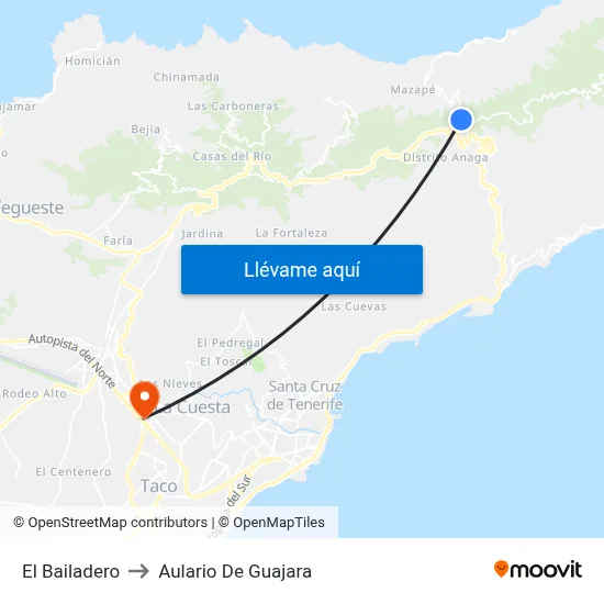 El Bailadero to Aulario De Guajara map