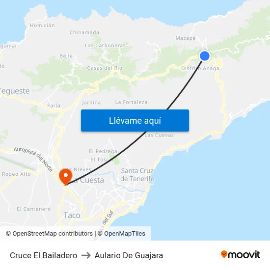 Cruce  El Bailadero to Aulario De Guajara map