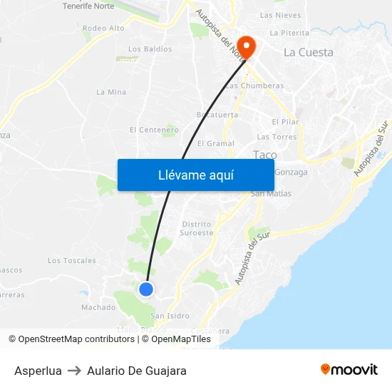 Asperlua to Aulario De Guajara map